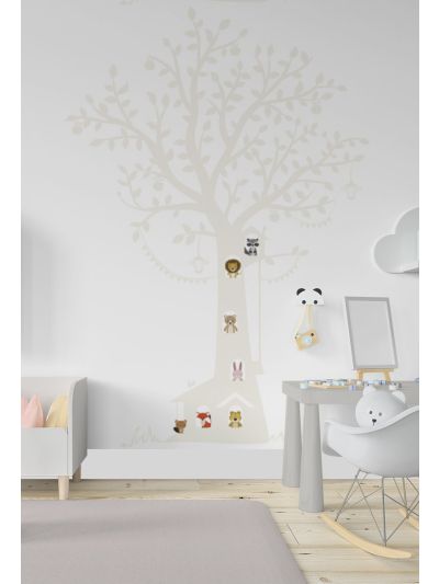  טפט לקיר לילדים-עץ עם חיות-רקה-לבן