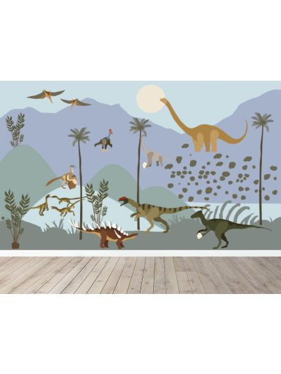  טפט לקיר לילדים-גיונגל דינוזאורוס-רקה-אפור