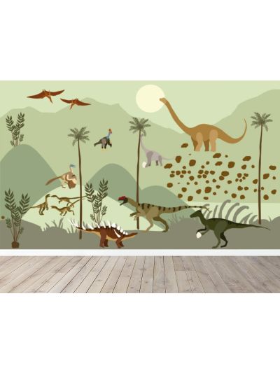  טפט לקיר לילדים-גיונגל דינוזאורוס-רקה-ירוק